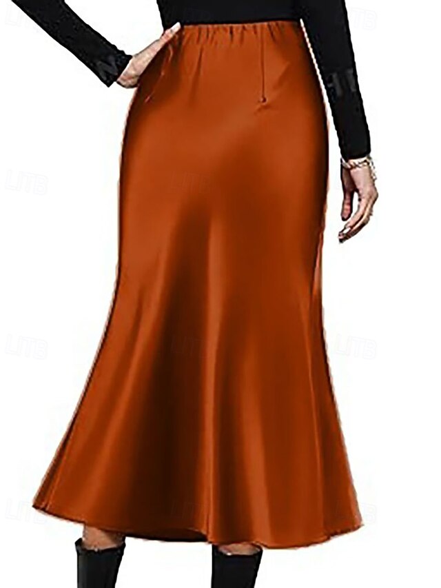 Women's Elegant Fashion Casual Midi Mid Rise Skirts Plain