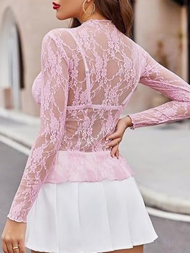Women's Popover Shirt Casual Shirt Blouse Lace Patchwork