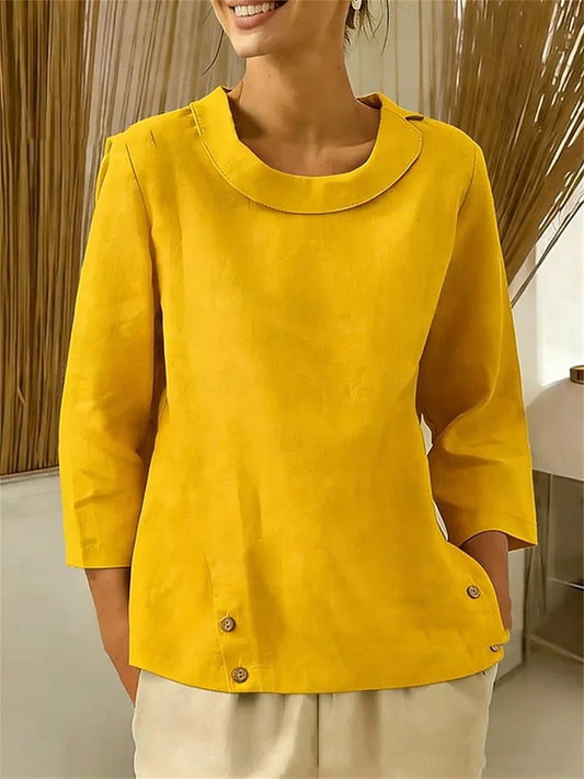 Women's Cotton Linen Shirts Blouse Dressy Tops Ruched