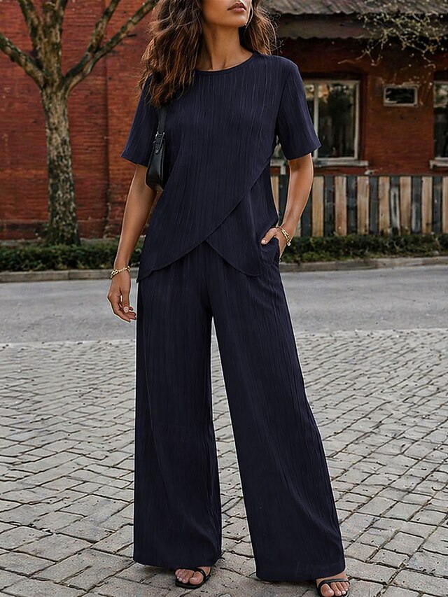 Women's T Shirt Pants Sets Bolero Short Sleeve Crew Neck
