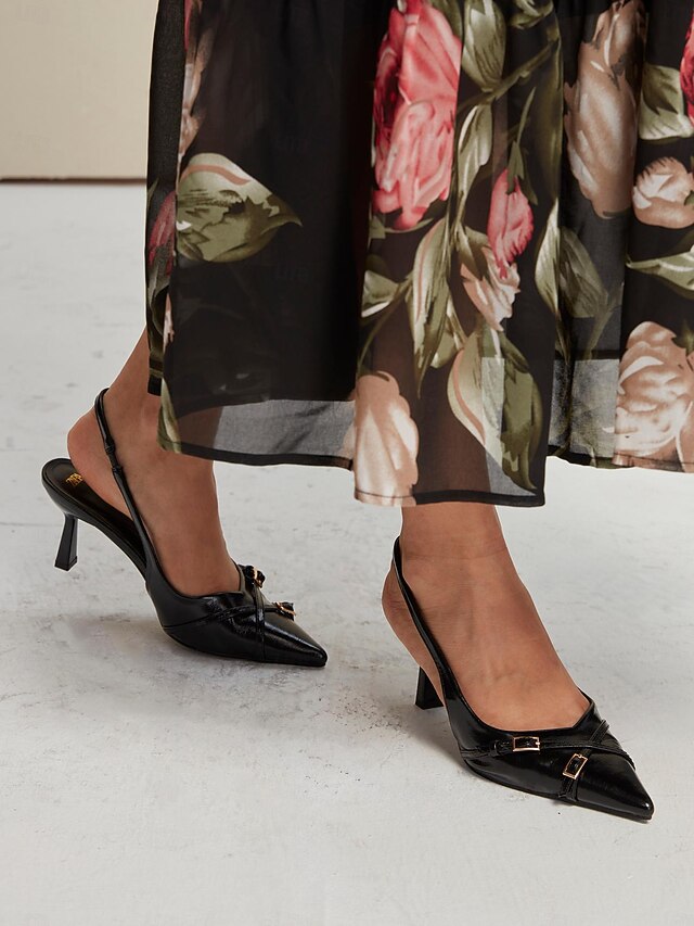 Women's Toe Slingback Heels Pointed with Elegant Black