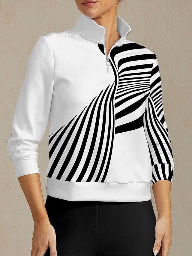 Women's Golf Pullover Sweatshirt Black with White Long