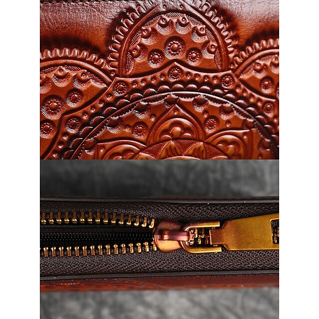 Handmade with elegant mandala leather wallet continental pattern