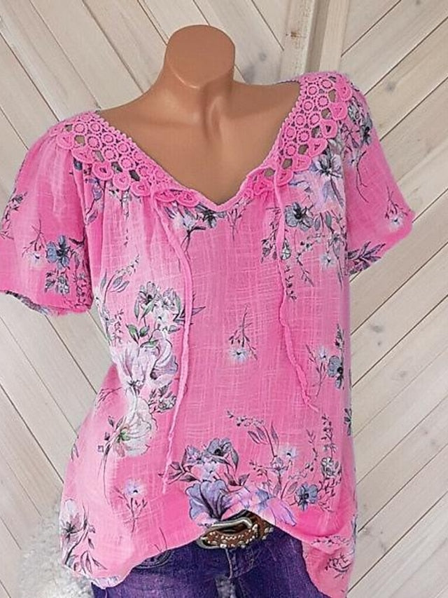 Women's White Elegant Lace Tops Eyelet Blouse Basic Floral