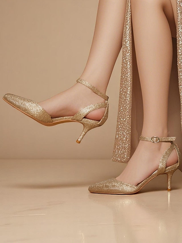 Glitter Heels Strap Ankle Gold Women's