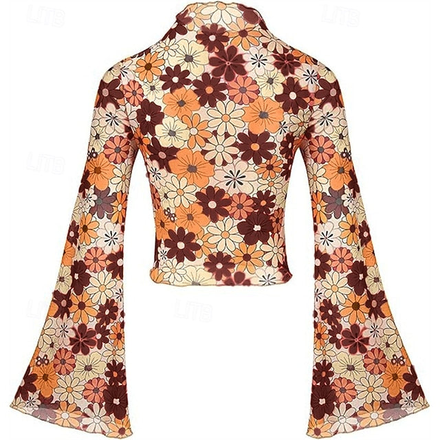 1970s Outfits for Women Bell Sleeve Tops Disco Outfit Floral