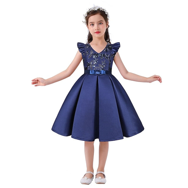 Formal Color Dress Kids Party Girls' Sleeveless Solid