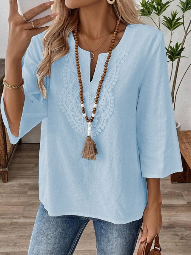 Women's Shirt Blouse Lace Tops Lace Solid Color Stylish