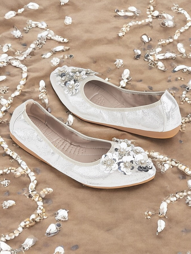 Floral Women's Comfortable Embellished – Flats Foldable