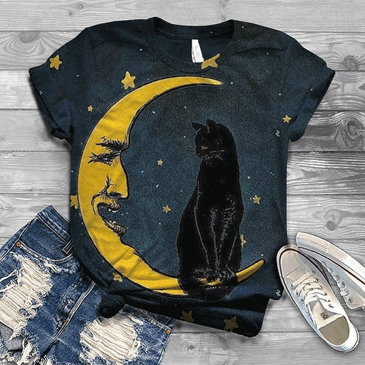 Women's T Shirt Streetwear Preppy Cat Print Short Sleeve