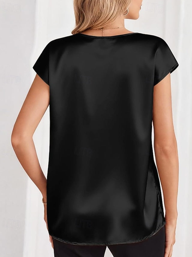 Women's Shirt Elegant Satin Top Blouse Plain Active Cute
