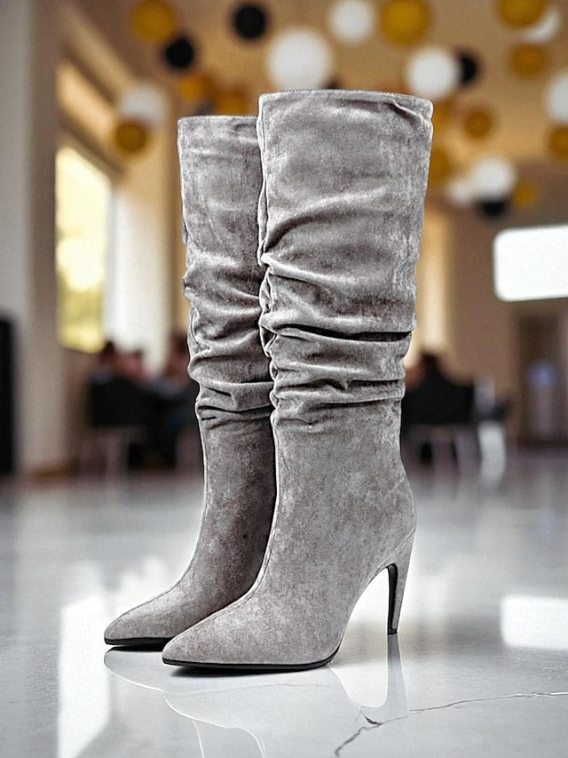 Slouch Pointed Women's Knee Toe Green - Velvet Boots High