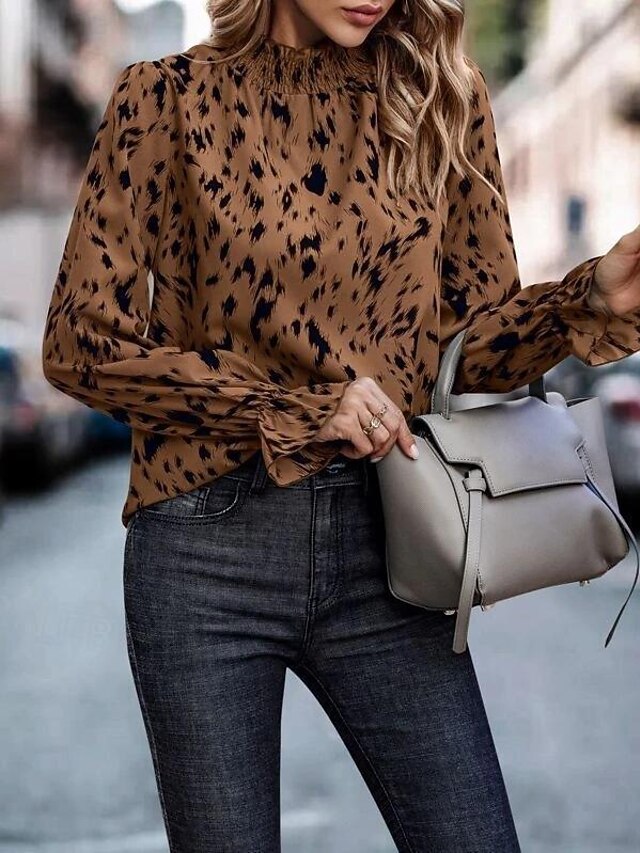 Women's Shirt Blouse Fashion Print Petal Sleeve Long Sleeve