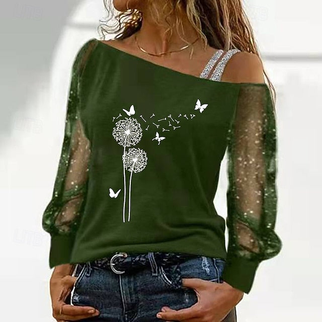 Women's Blouse Lace Mesh Butterfly Vintage Stylish Long