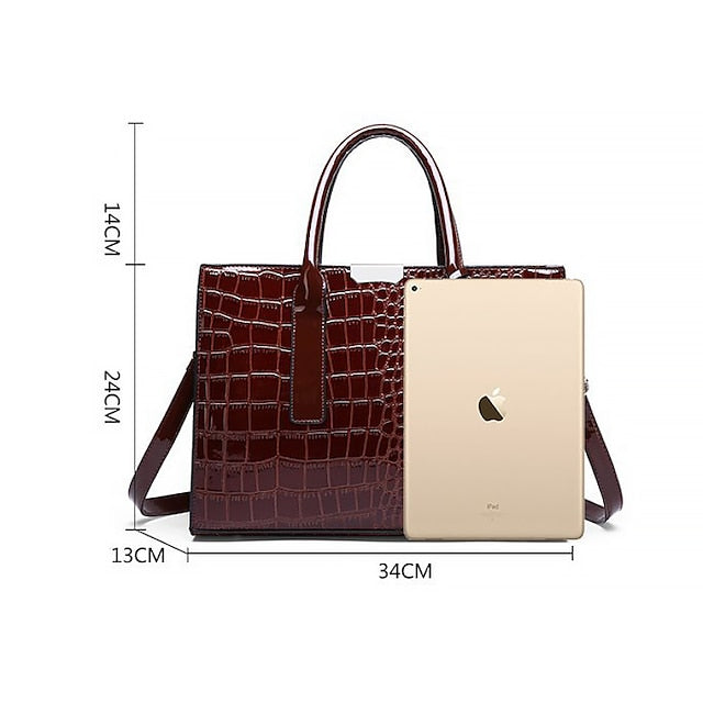 Black Crocodile Women's Leather Pattern Handbag with Patent