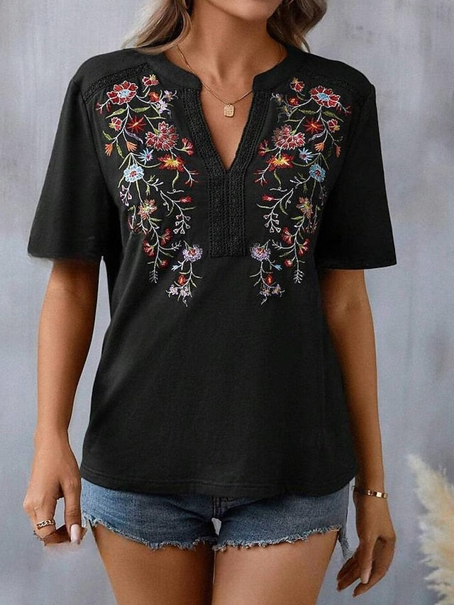 Women's Lace Shirt T Shirt Lace Patchwork Embroidered