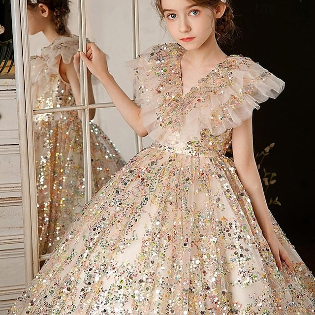 Solid Party Girls' Dress Kids 3/4 Flower Color Girl