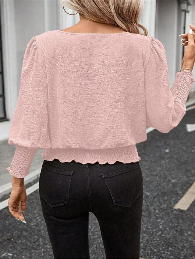 Women's T Shirt Ruffle Patchwork Solid Color Elegant