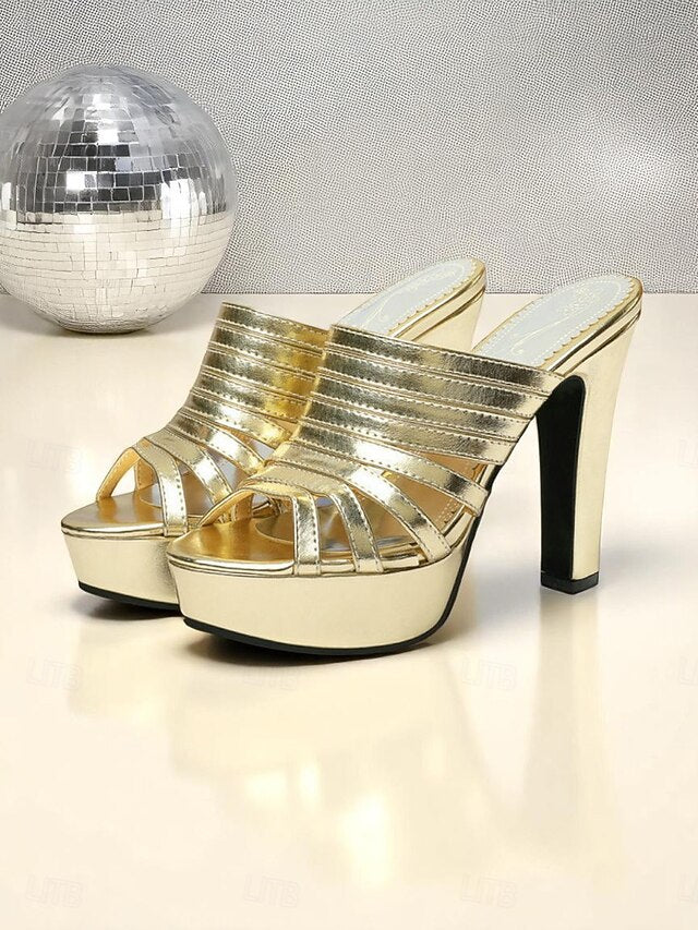 Mule Heels Strappy Open-Toe Platform - Women's White