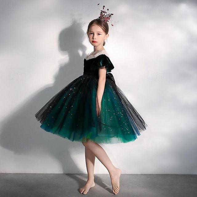 Solid Short Party Color Girls' Girl Kids Flower Dress