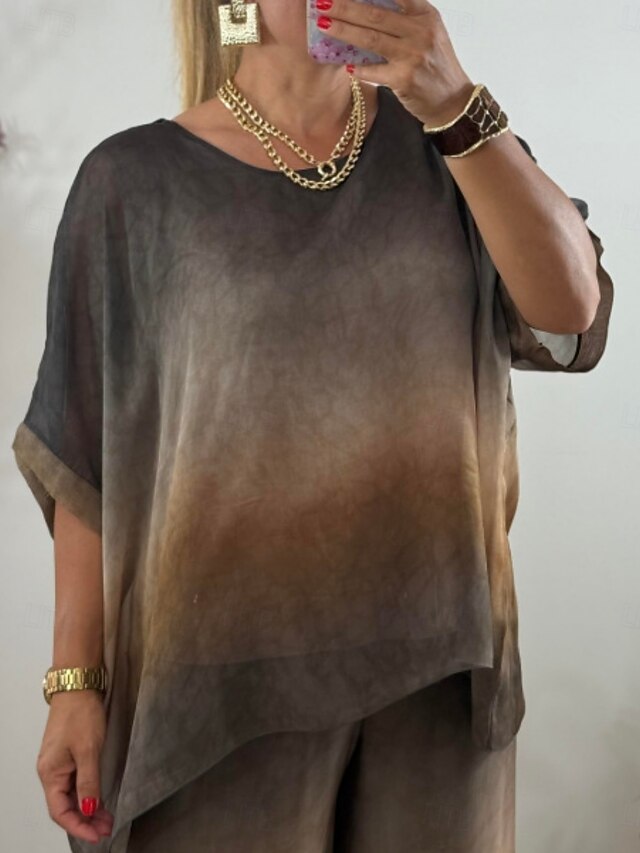 Women's Pants Sets 3/4 Length Sleeve Crew Neck Gradient