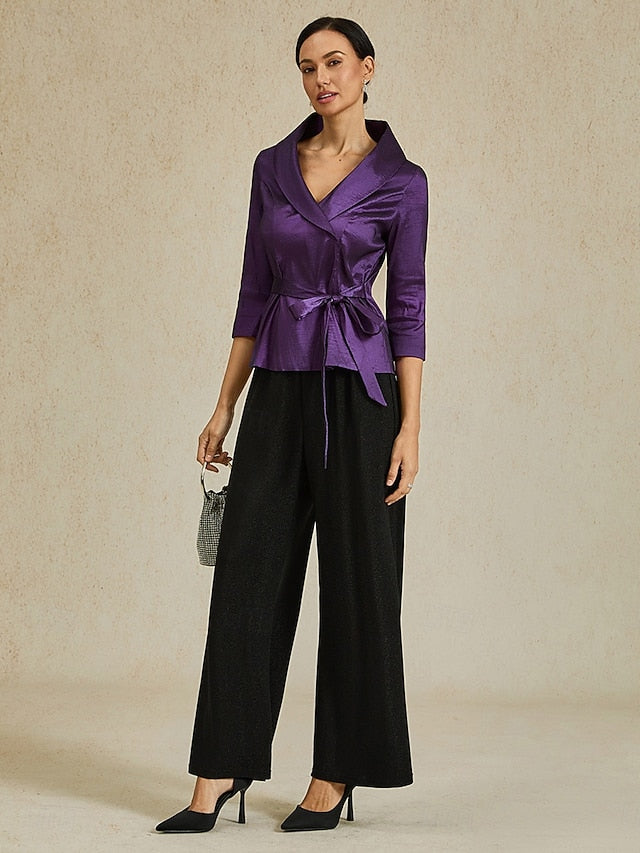 Women's Blouse Evening Tops Tie Front Solid Color Plain