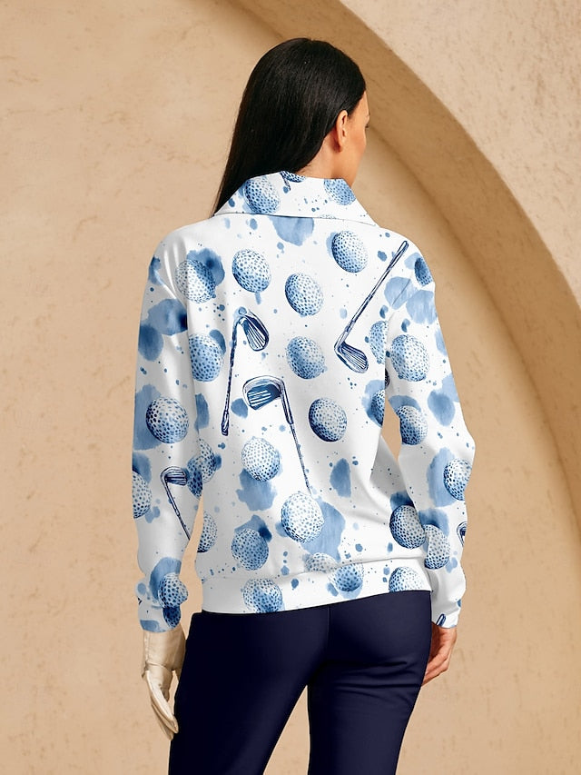 Women's Golf Pullover Sweatshirt Blue Long Sleeve Top
