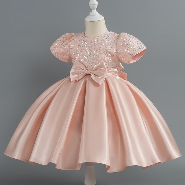 Dress Sequin Short Party Wedding Girls' Sleeve Toddler