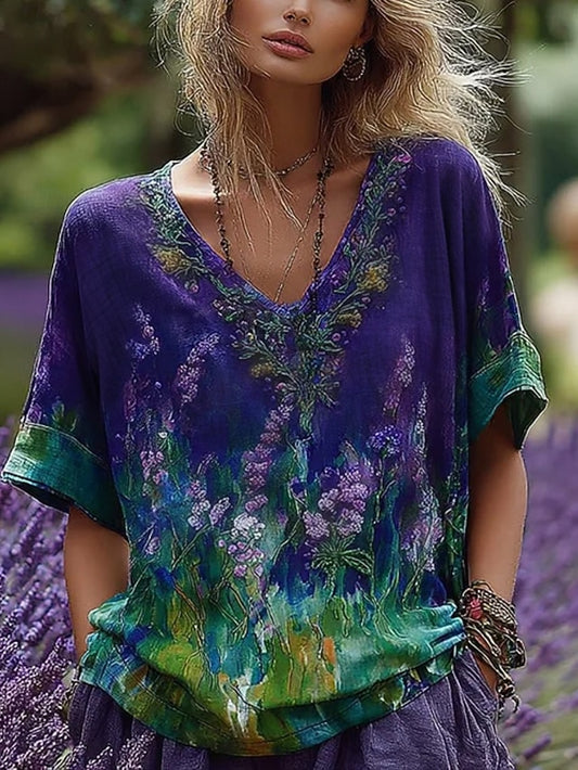 Women's T Shirt Print Floral Fashion Modern Half Sleeve V