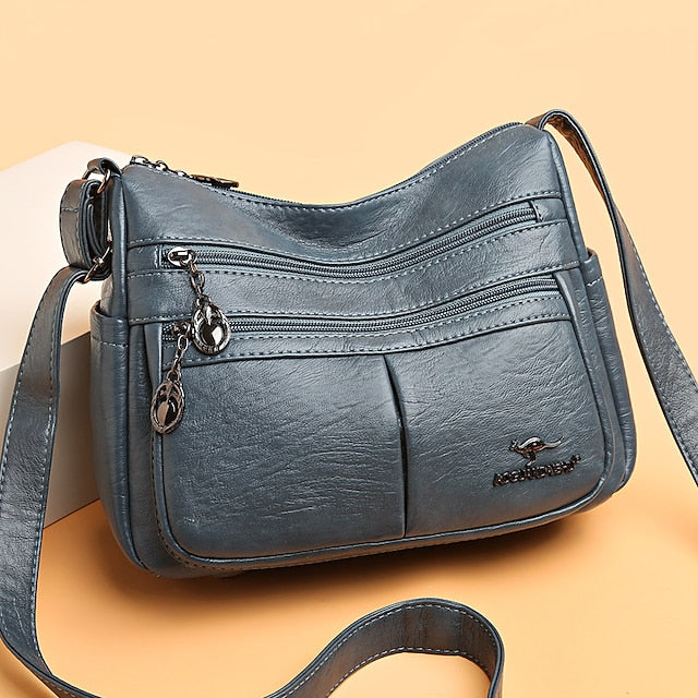 Bag Faux Crossbody Leather - Women's Shoulder Multi-Pocket