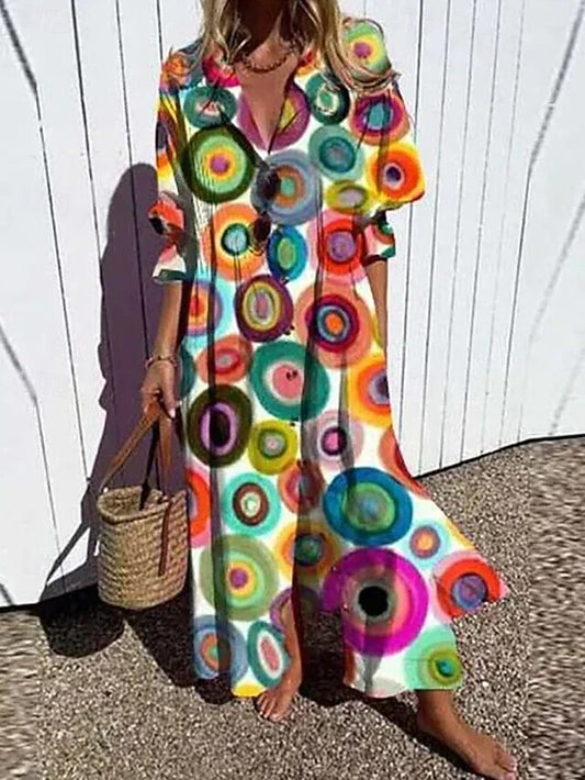 Women's Floral Graphic Print V Neck Flared Sleeve Maxi