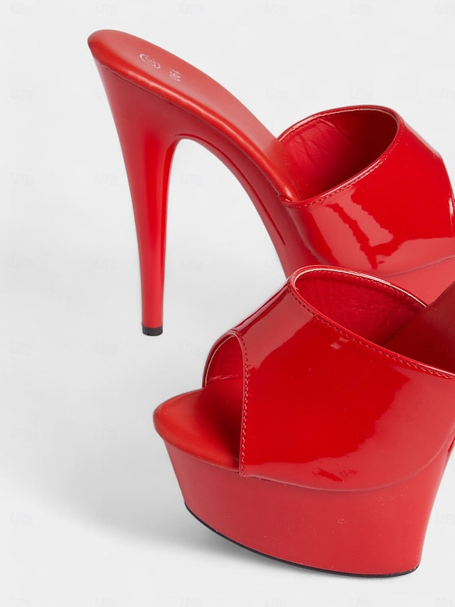 Red Leather with Heels Women's High Patent Platform