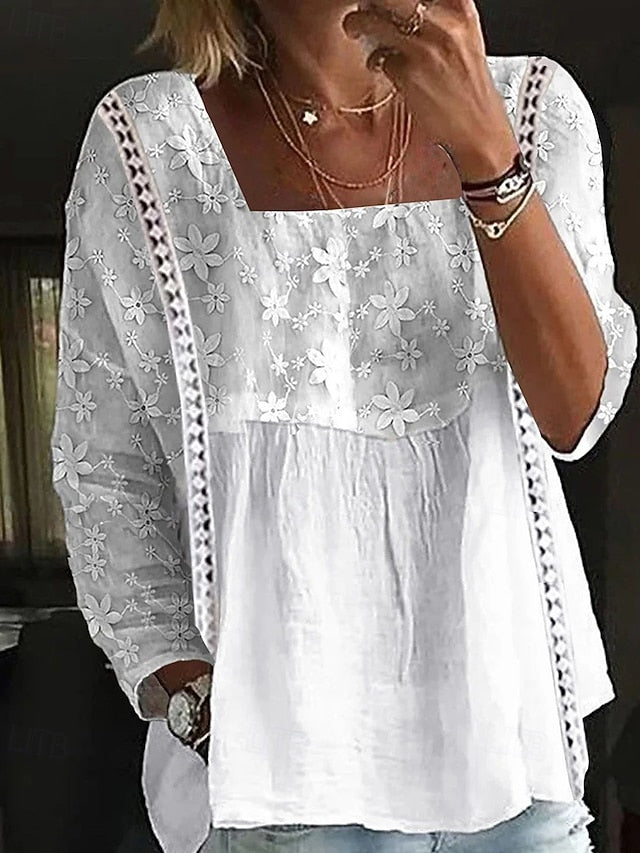 Women's Blouse Embroidered Floral Vintage Daily Stylish