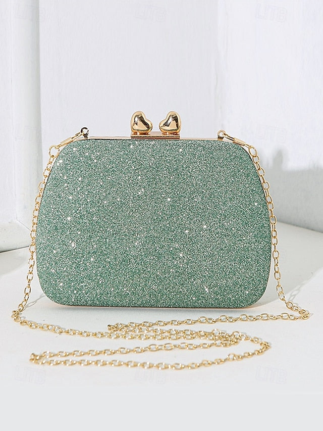 Evening Sage Green Clutch Women's with Glitter Rhinestone