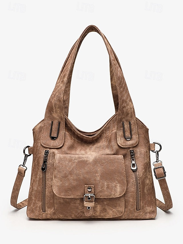 Women's Vintage Faux Leather Shoulder Tote Bag, Large