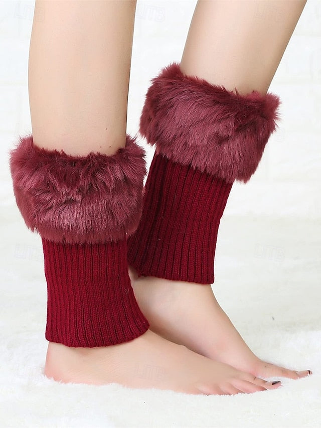Faux Fur Boot Cuff Warmers – Cozy Knit Boot Socks with Fluffy