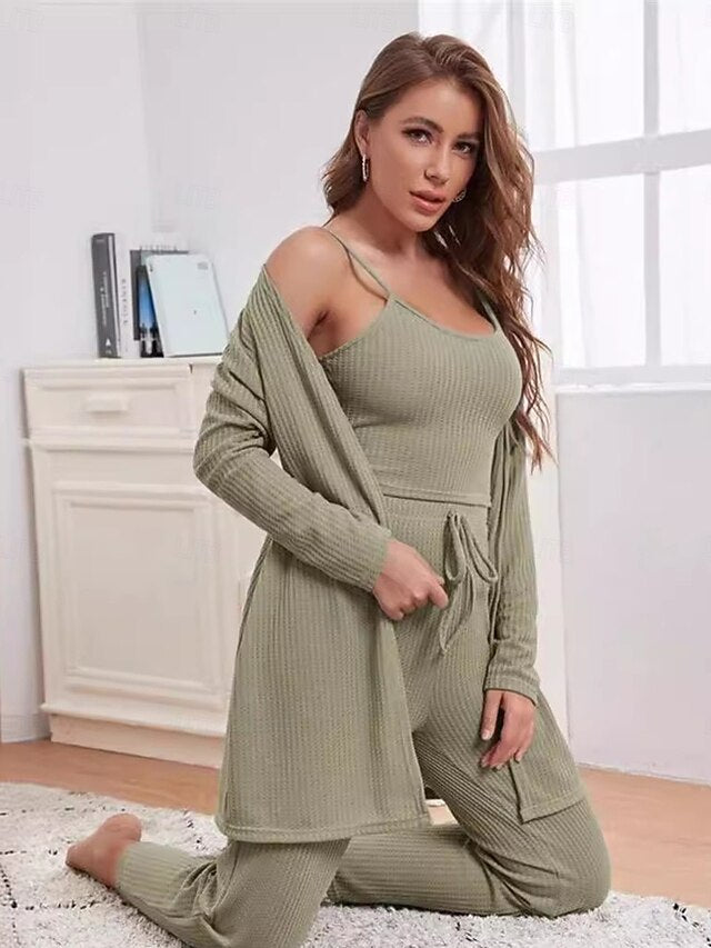 Women's Loungewear Sets 3 Pieces Pure Color Casual Comfort