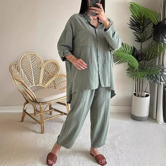Women's Shirt Pants Sets Bolero Top Long Sleeve Shirt