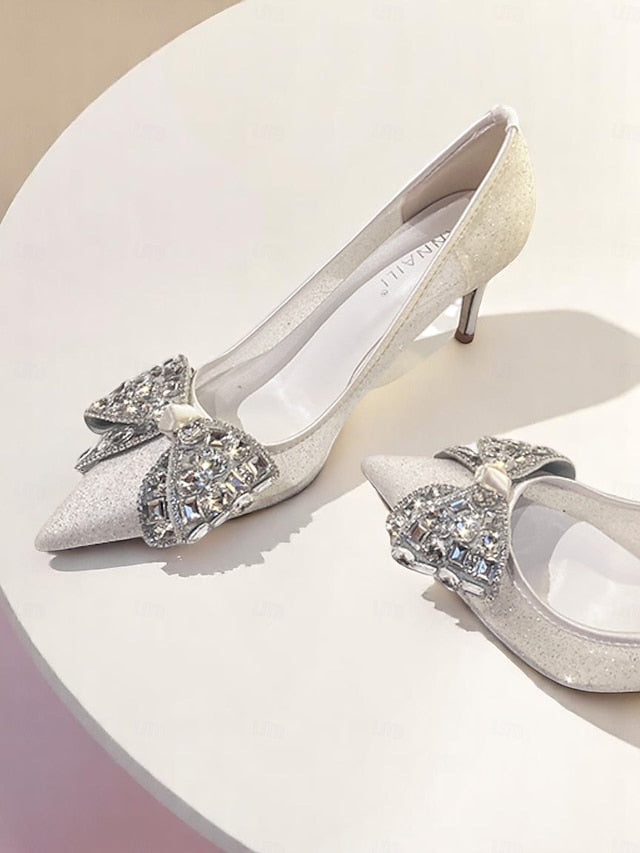 Rhinestone with Glitter Heels Women's High Bow