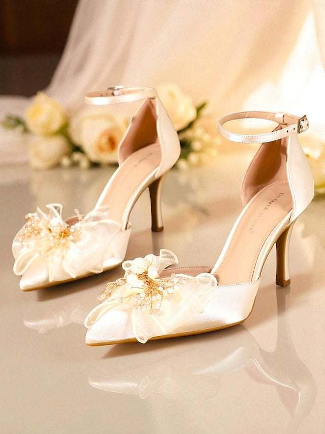 with Ankle - Strap Pumps Heels Bridal Women's Satin Elegant