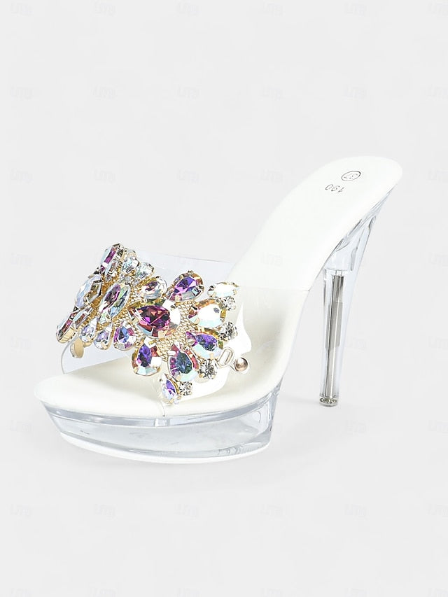 Women's Clear – Embellished Platform Heels Rhinestone