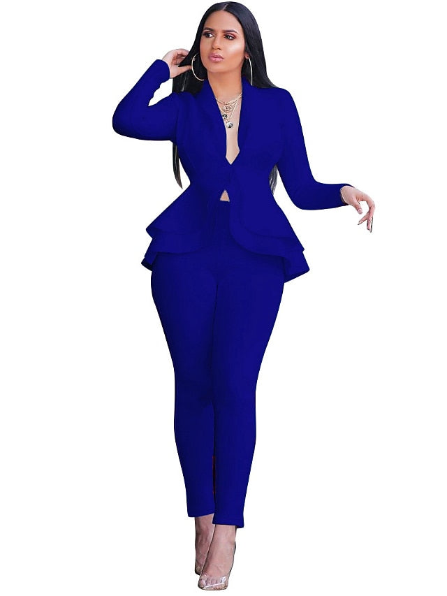 Women's Blazer Office Suit Pants Sets Long Sleeve Shirt
