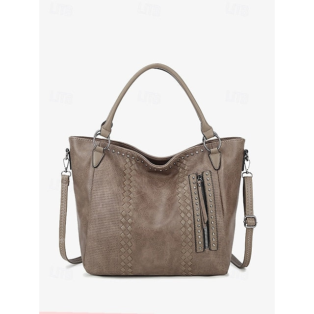 Brown Tote Spacious Women's Leather Bag Handbag Faux –