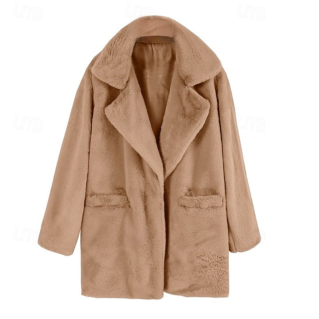 Women's Pocket Warm Comfortable Fur Coat Faux Casual