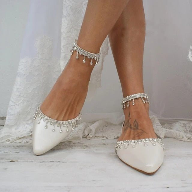 Bridal with Flats Shoes Elegant Women's Wedding White –