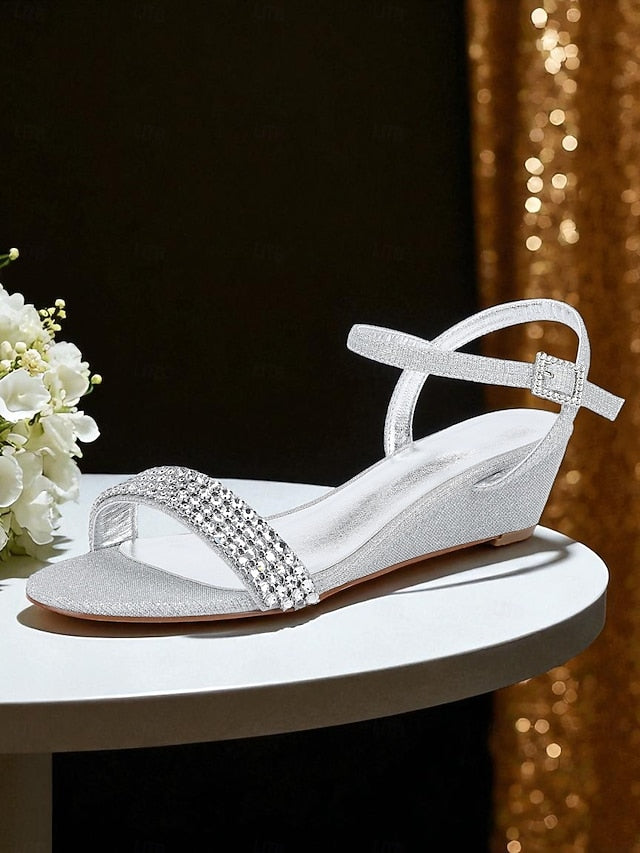 Rhinestone Wedge Women's Sandals Toe - Open Champagne