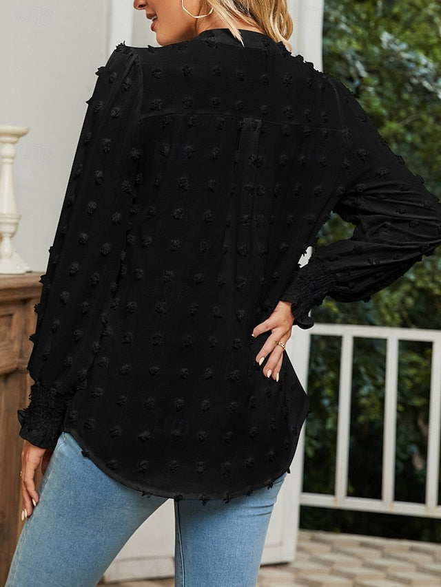 Women's Popover Shirt Casual Shirt Blouse Ruched Solid