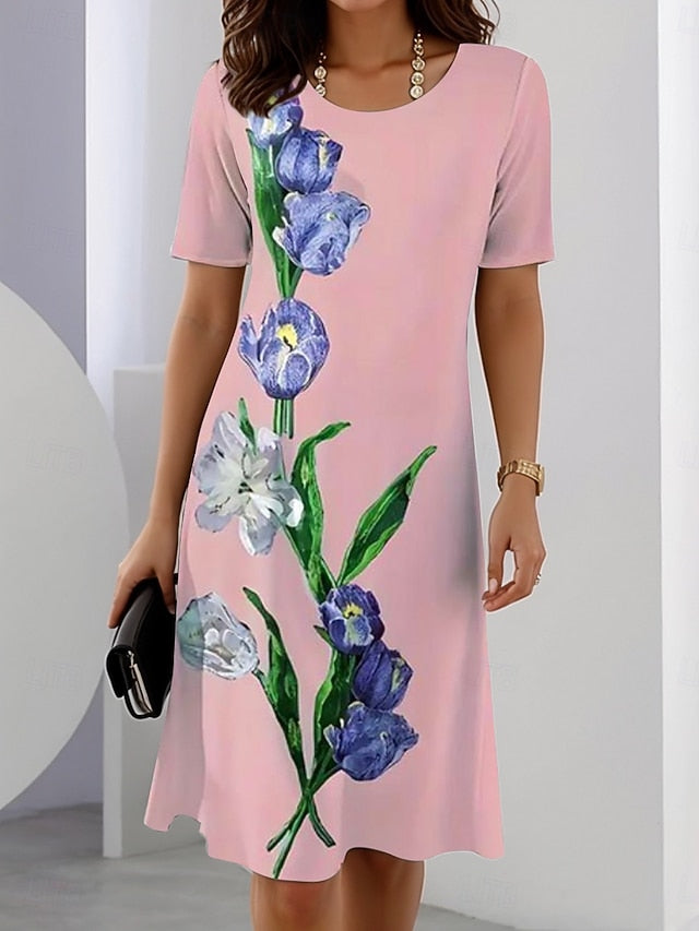 Women's Elegant Party Evening Midi Dress Crew Neck Short