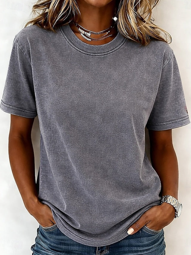 Women's 100% Cotton T Shirt Shirt Vintage Washed Tops Tee