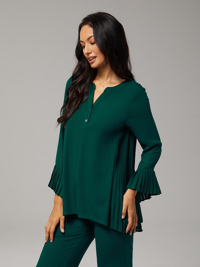 Women's Contrast Design Pleated TENCEL Roma Top Curved Hem